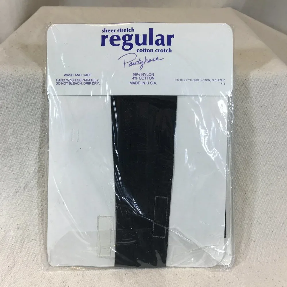 Vintage Sheer Stretch Regular Cotton Crotch Pantyhose #400 Black Pet/Med USA